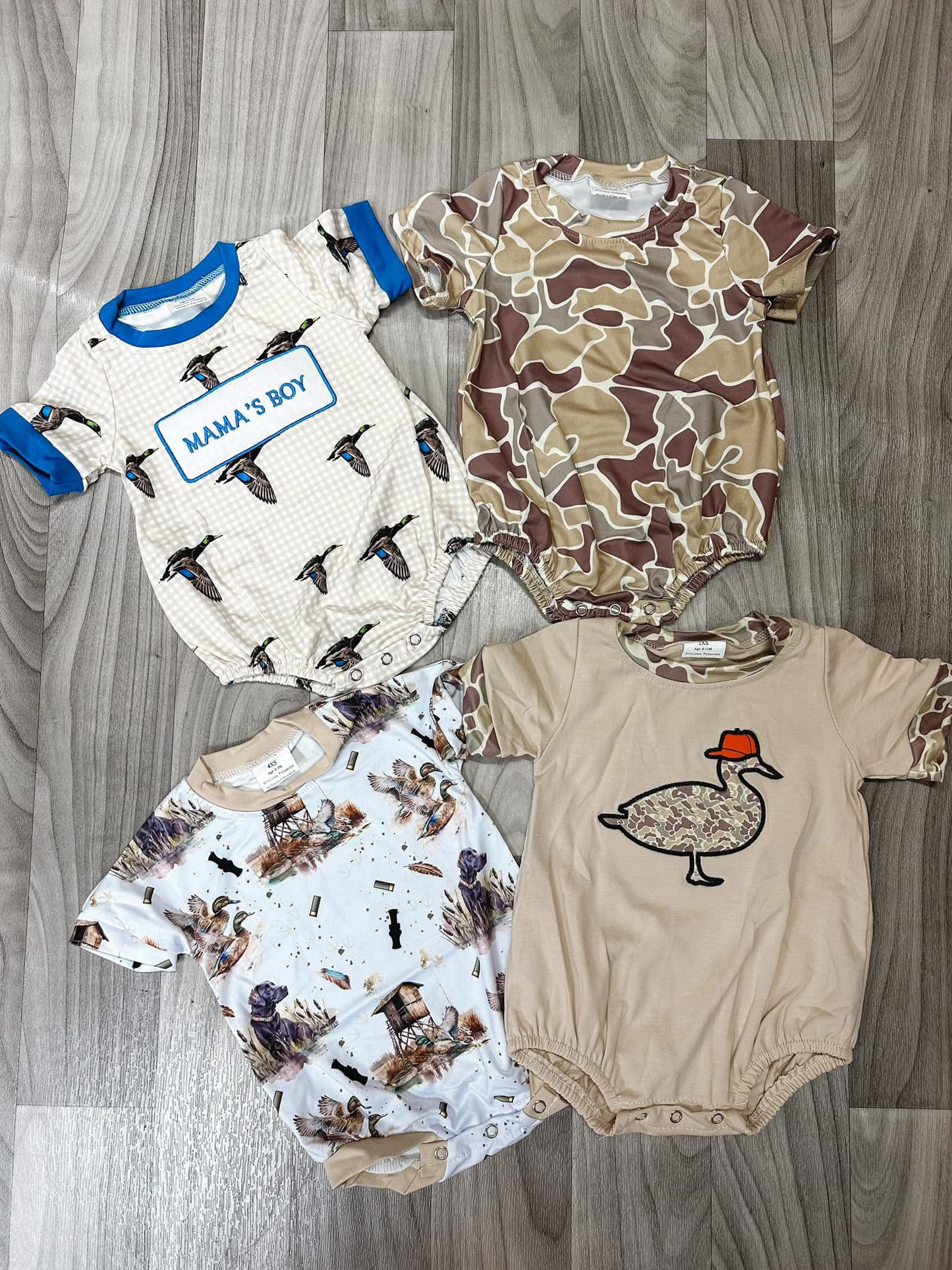 Sibling Baby Infant Boys Hunting Comouflage Duck Short Sleeve Rompers