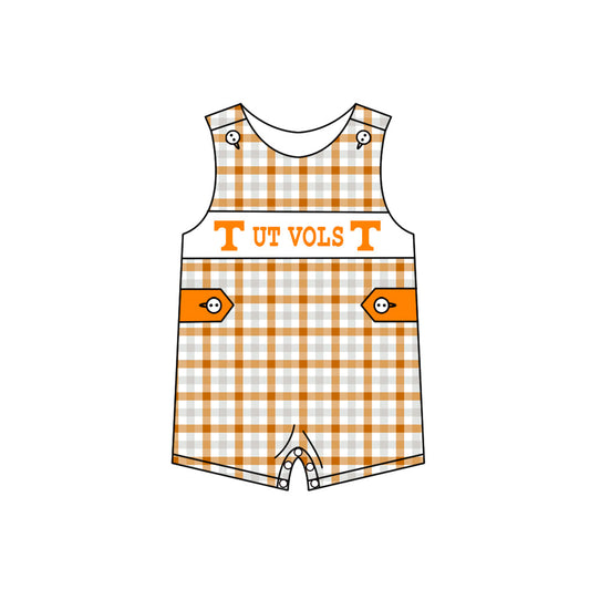 Preorder (moq 5)Baby Boys Orange Checked T Ut Vols Team Rompers
