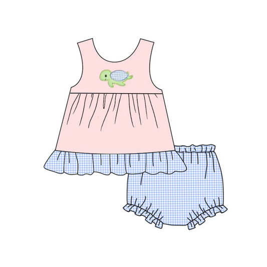 Baby Girls Turtle Ruffle Tops Bummie Clothes Sets split order preorder May 10th