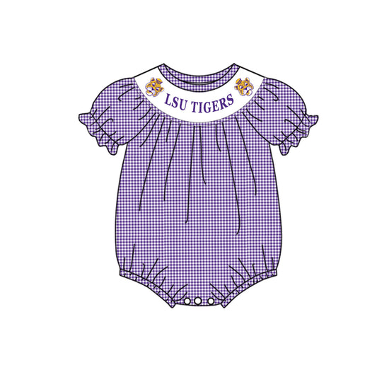 Baby Girls LSU Tigers Short Sleeve Team Rompers preorder(moq 5)