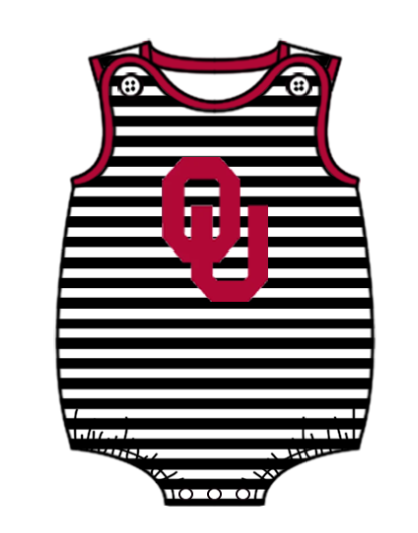 Preorder (moq 5)Baby Boys Black Stripe OU Team Rompers