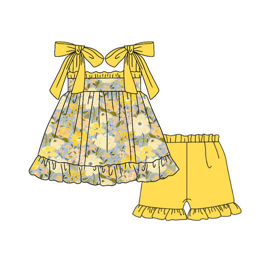 Baby Girls Flowers Straps Tunic Top Ruffle Shorts Clothes Sets preorder (moq 5)