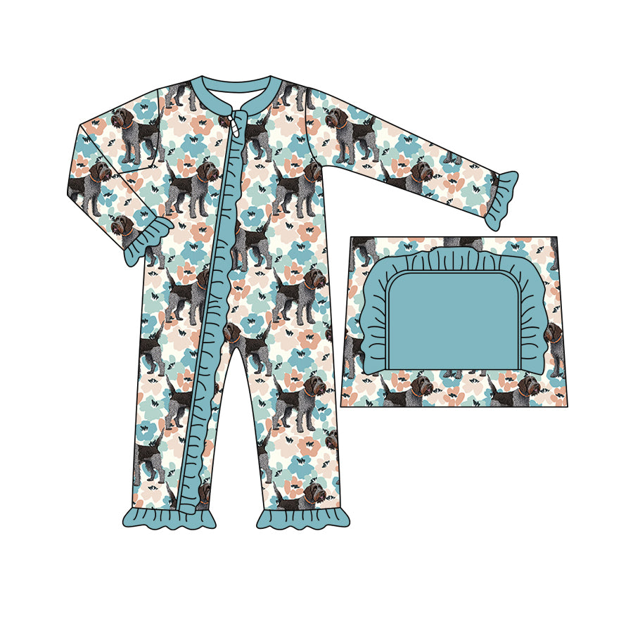 Baby Girls Flowers Dogs Long Sleeve Zip Rompers preorder(moq 5)