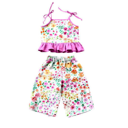 Baby Girls Flowers Pink Straps Top Pants Clothes Sets order preorder (moq 5)