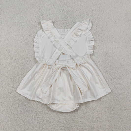 Embroidery Cross Baby Girls Strap Tunic Bummies Easter Ruffle Rompers