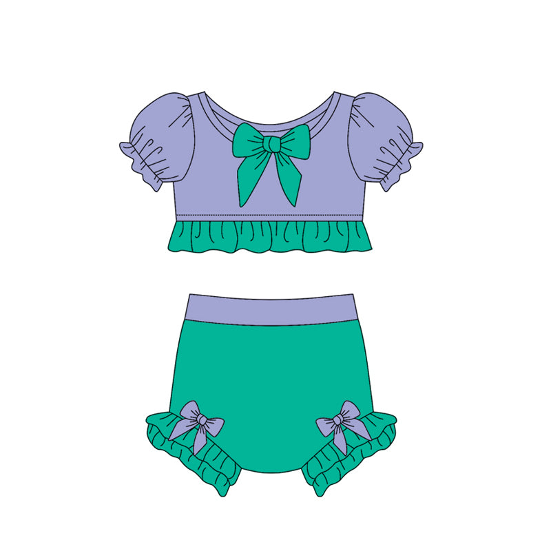 Preorder (moq 5)Baby Girls Lavender Green Princess Top Two Pieces Swimsuits