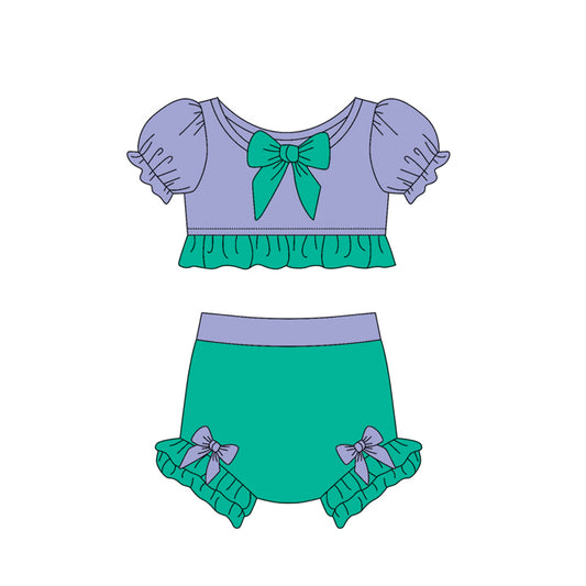 Preorder (moq 5)Baby Girls Lavender Green Princess Top Two Pieces Swimsuits