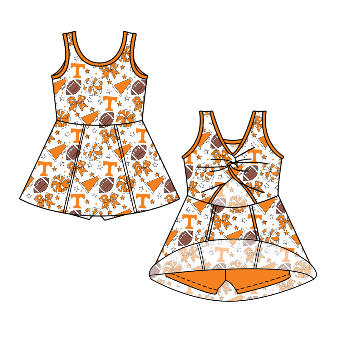 Preorder (moq 5)Baby Girls Sleeveless Bows Stars Footballs Team Shorts Knee Length Dress