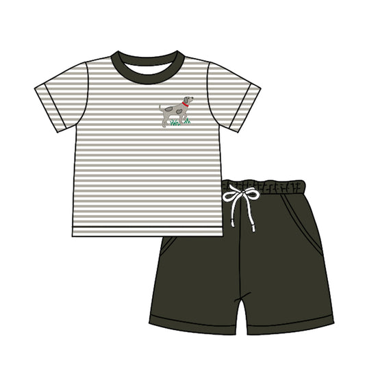 Preorder (moq 5)Baby Boys Stripes Dog Shirts Pockets Shorts Clothes Sets