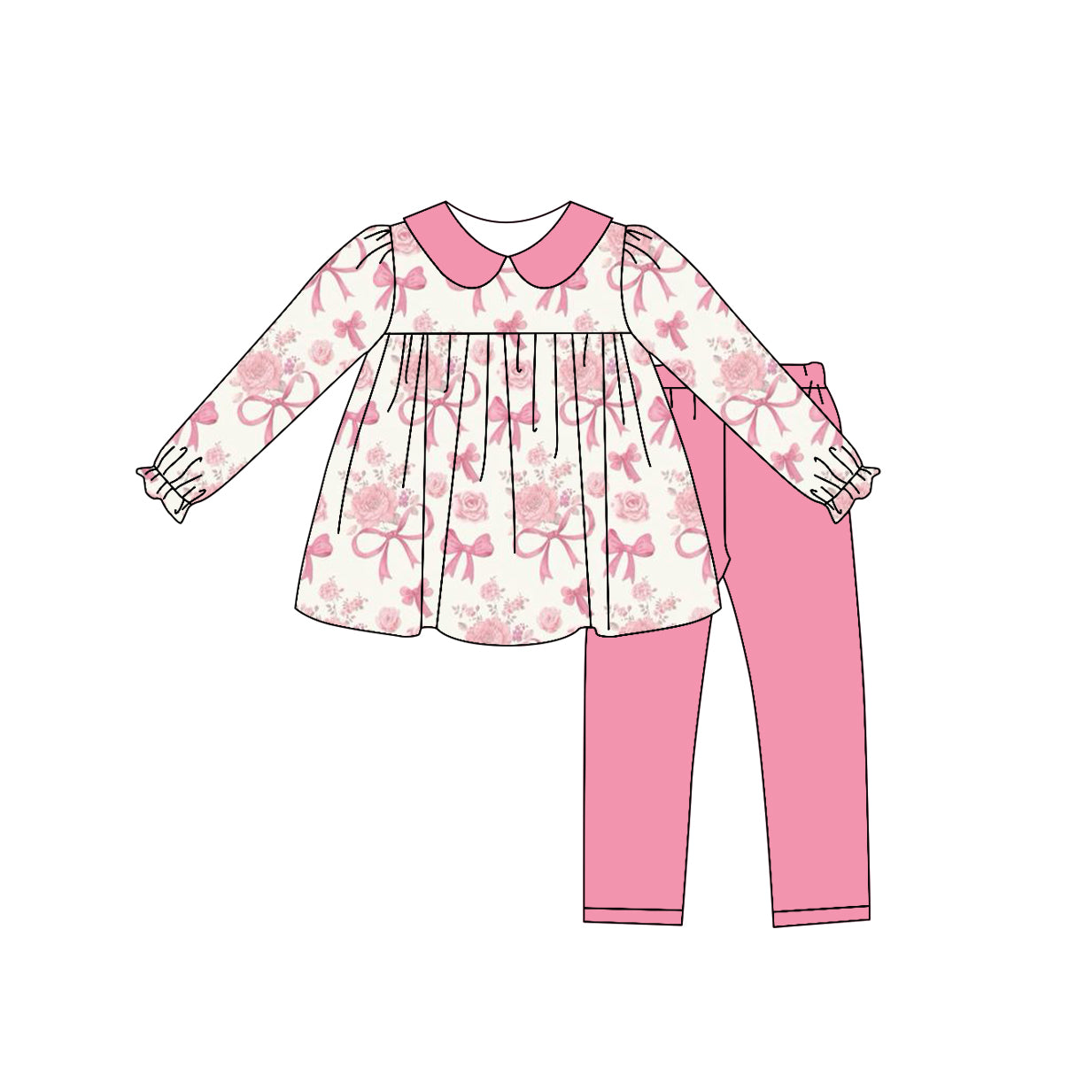 Baby Girls Valentines Flowers Bows Tunic Legging Clothes Sets preorder(MOQ 5)