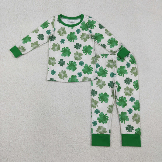 Baby Girls Green Clovers Top Pant St Patrick Pajamas Sets