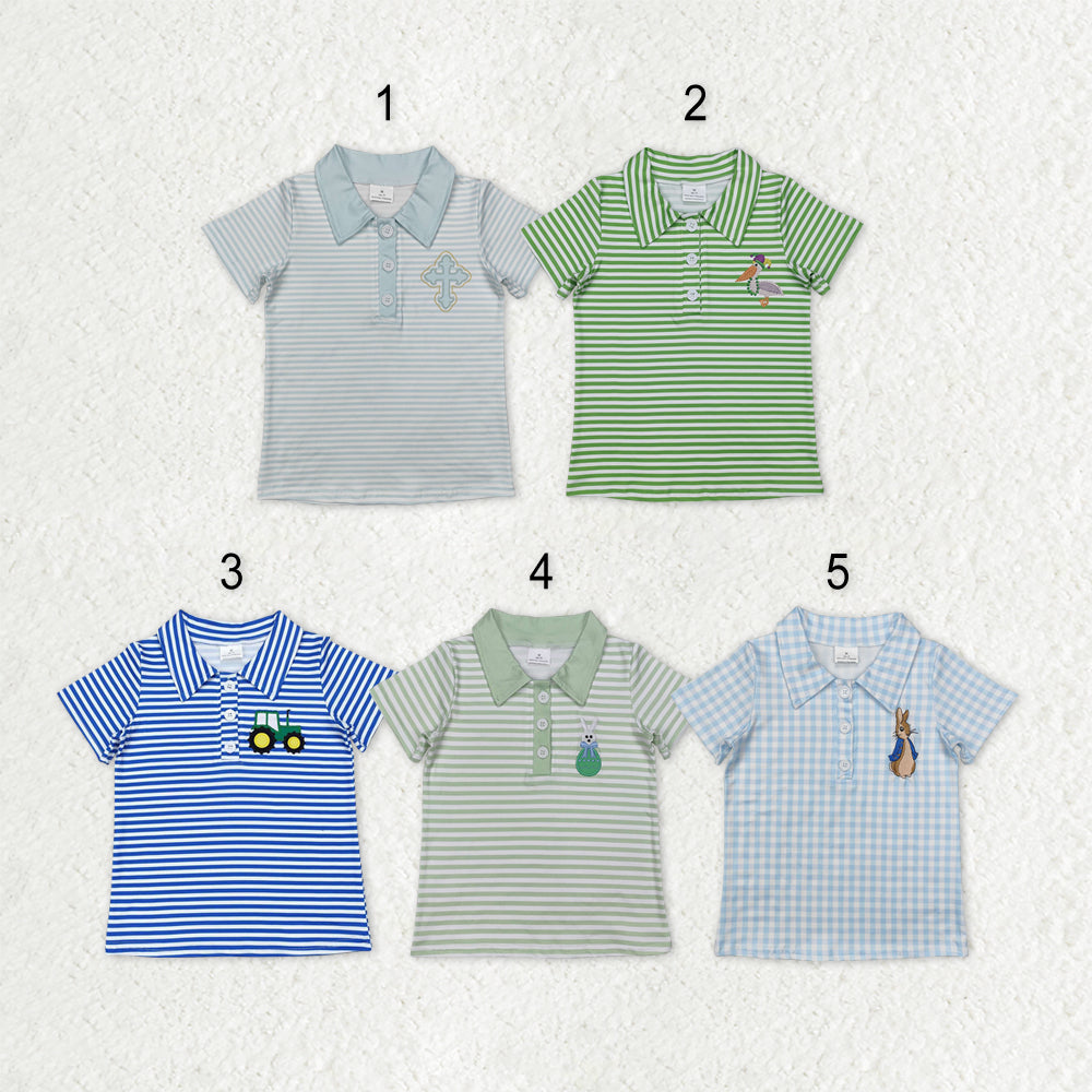 Sibling Baby Boys Short Sleeves Rabbits Cross Button Polo Shirts Top