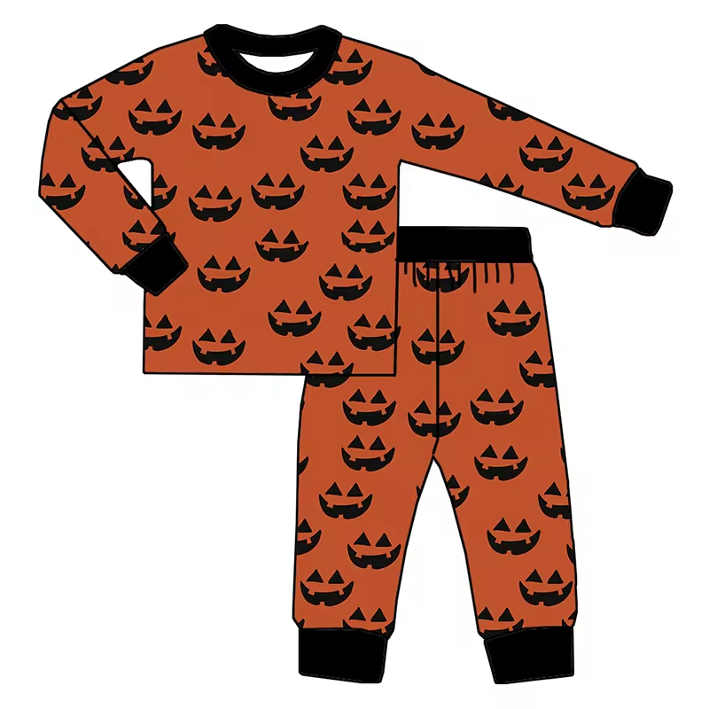 Baby Boys Bamboo Halloween Face Ghost Shirt Pants Pajamas Clothes Sets Preorder(moq 5)