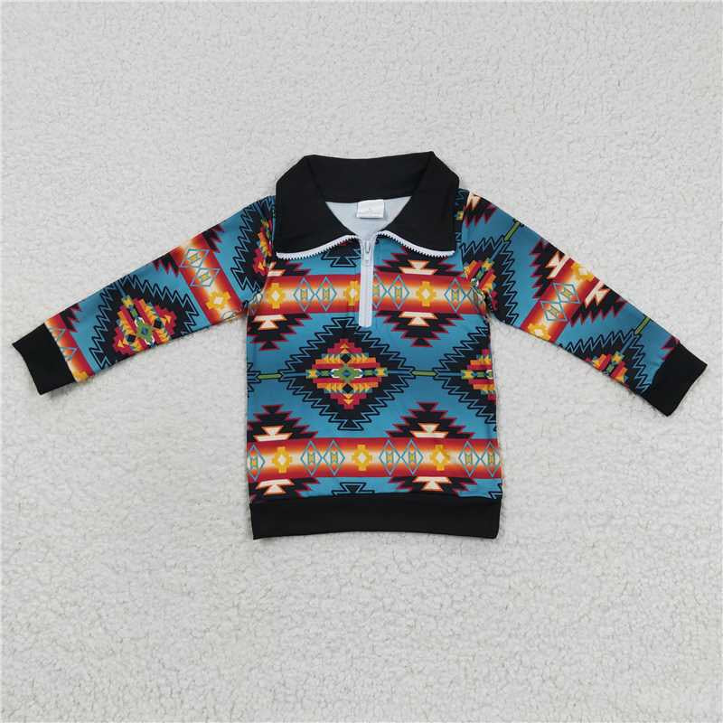 Baby Boys Western Aztec Long Sleeve Zip Pullover Tee Tops