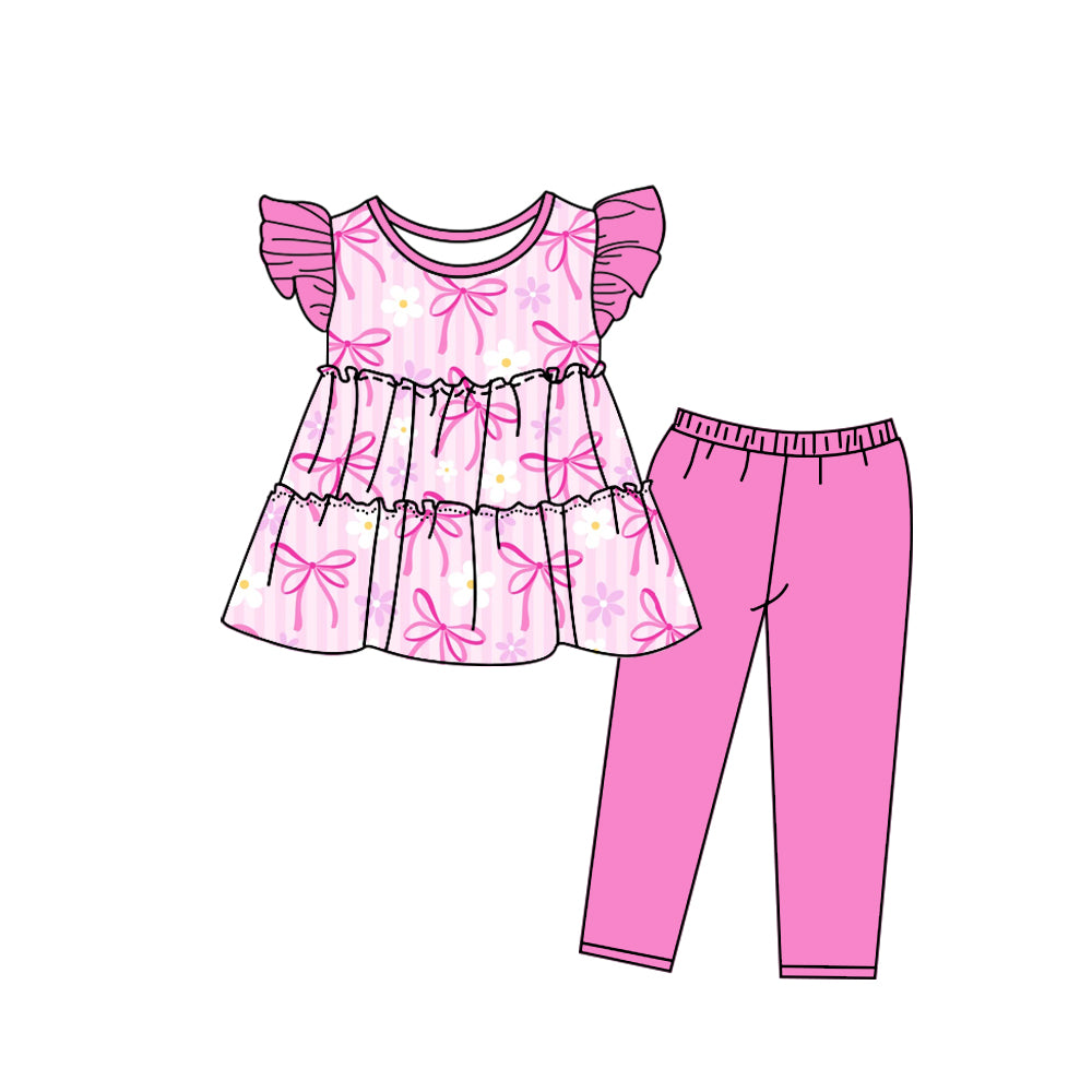 Baby Girls Pink Bows Flowers Tunic Top Legging Clothes Sets preorder (moq 5)
