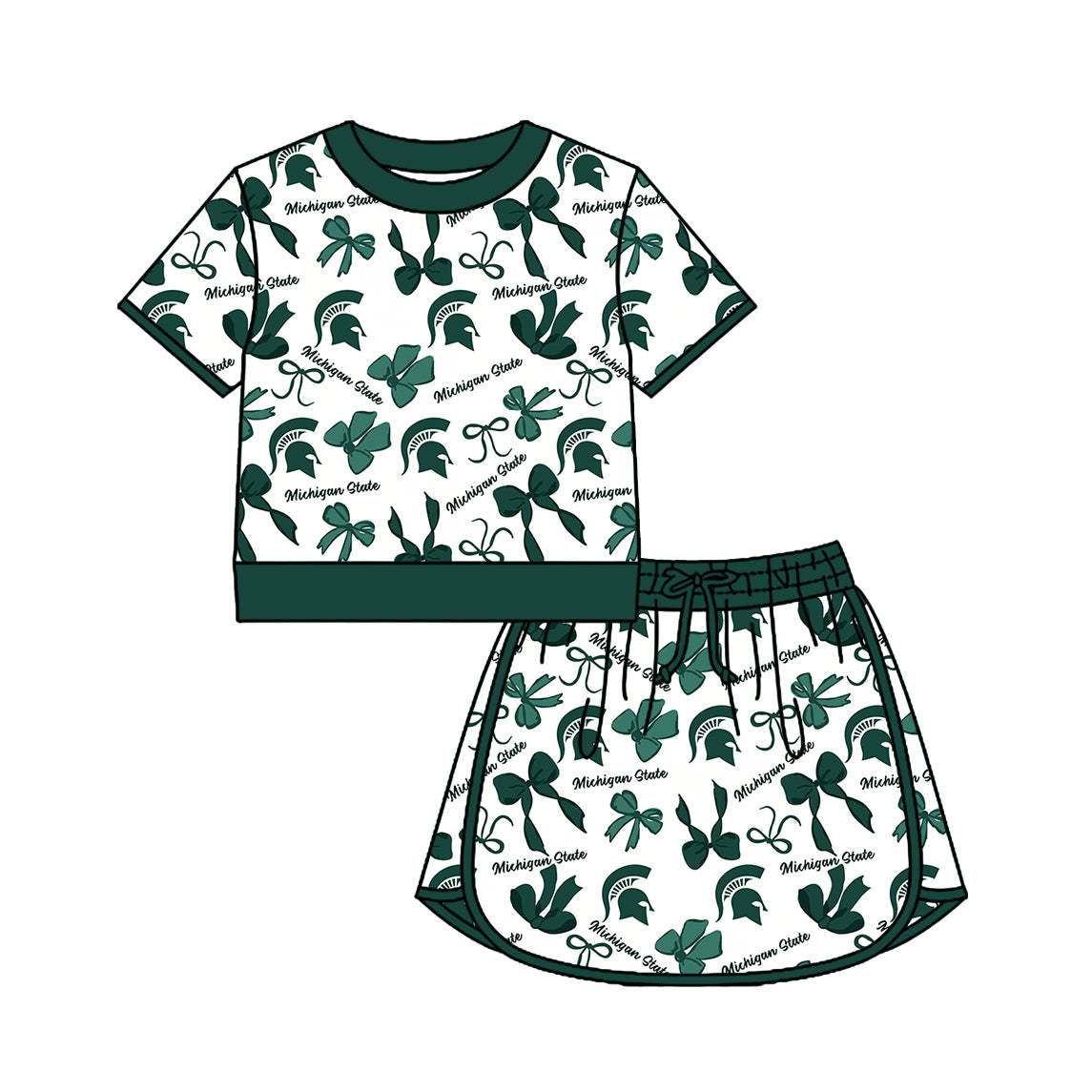 Preorder (moq 5)Baby Girls Bows Michigan Top Skirt Short Team Clothes Set