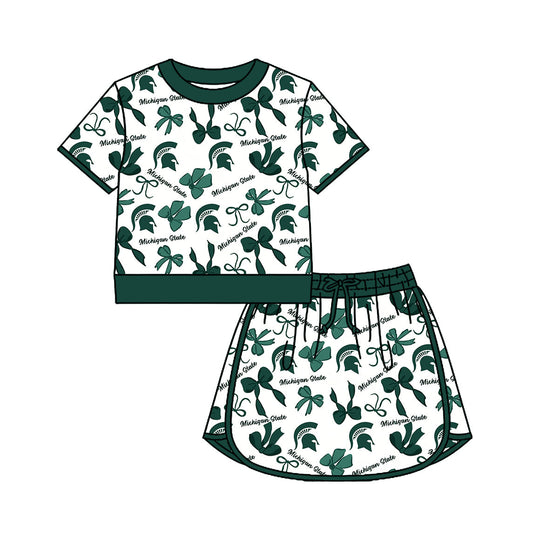 Preorder (moq 5)Baby Girls Bows Michigan Top Skirt Short Team Clothes Set