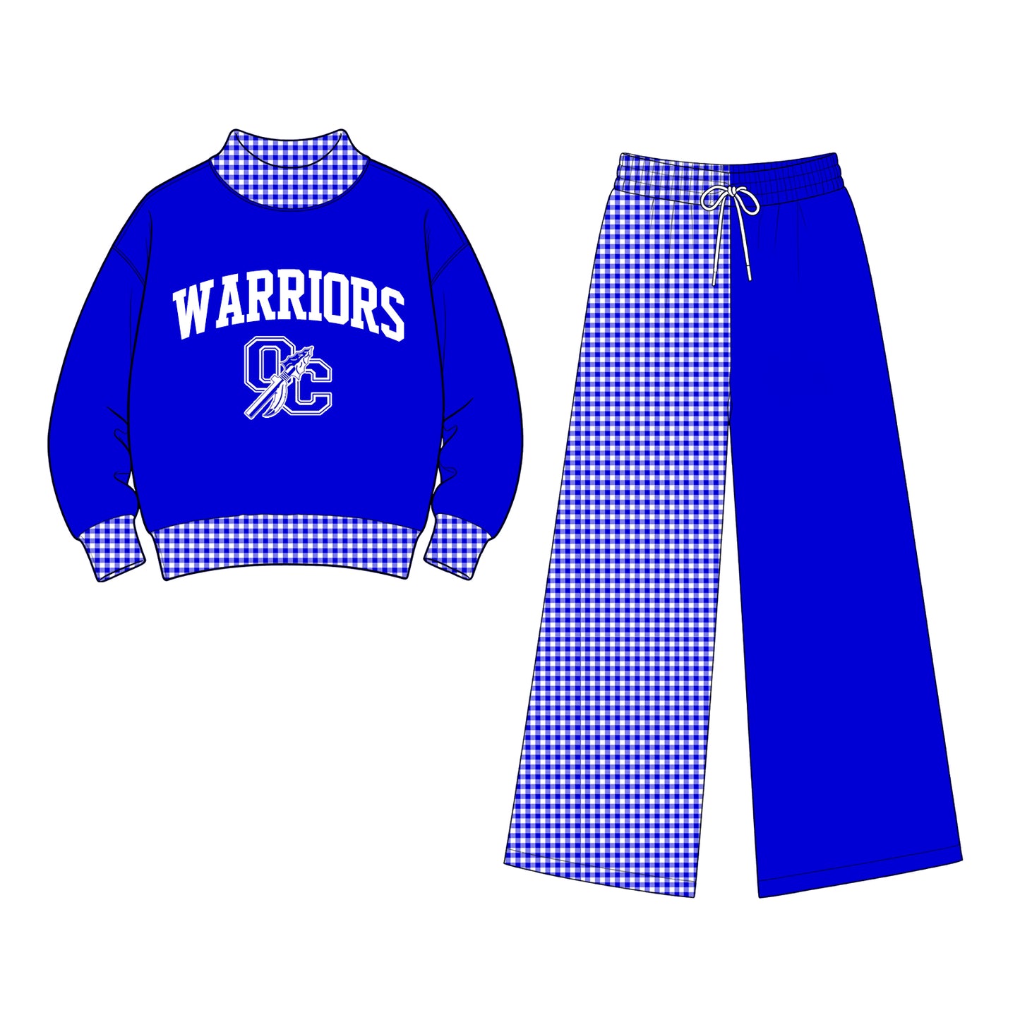 Preorder (moq 5) Baby Girls Worriors Team Top Big Pant Blue Outfits Sets