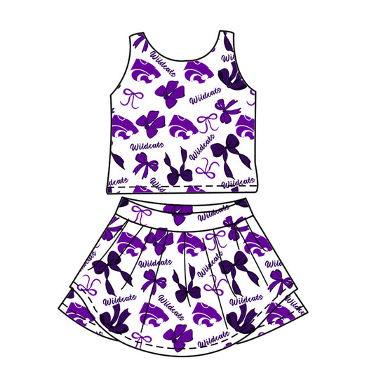 Preorder (moq 5)Baby Girls Sleeveless Wildcats Bows Skirt Shorts Team Clothes Sets