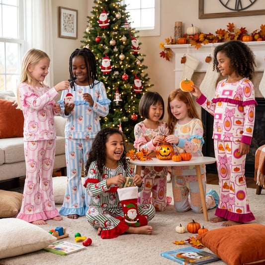 Sibling Baby Girls Long Sleeve Pumpkins Santa Top Ruffle Bell Bottom Pant Clothes Sets