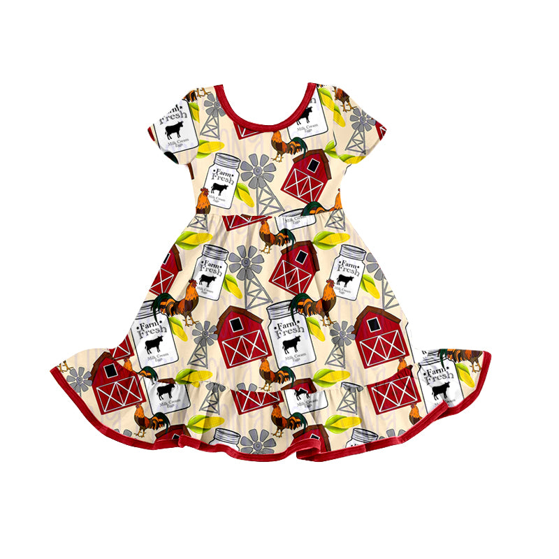 Baby Girls Red Farm Chicken Knee Length Dresses preorder(moq 5)