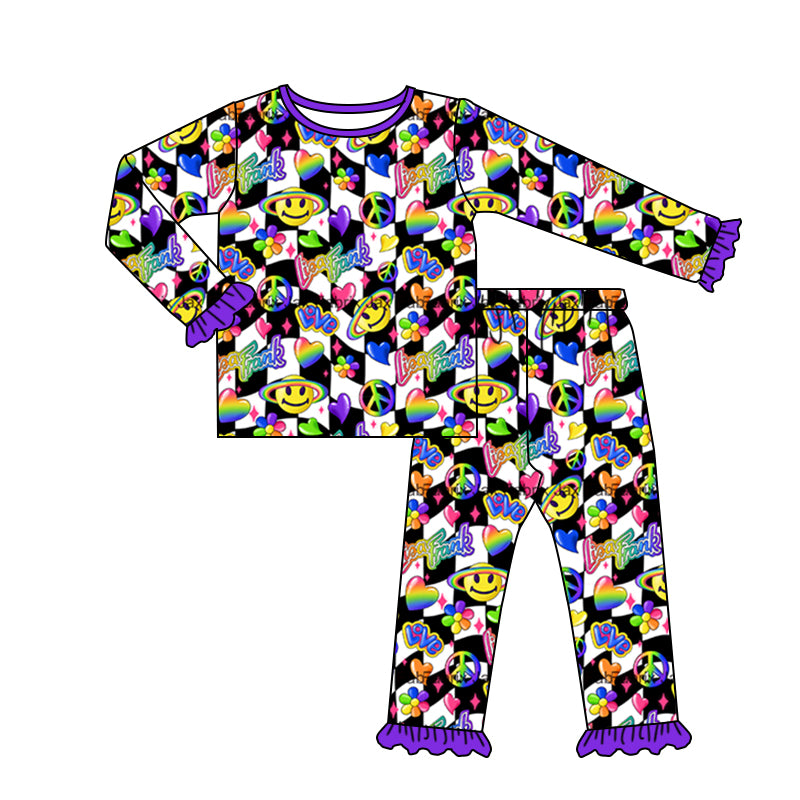 Baby Girls Smile Checkered Flowers Shirt Pants Pajamas Clothes Sets Preorder(moq 5)