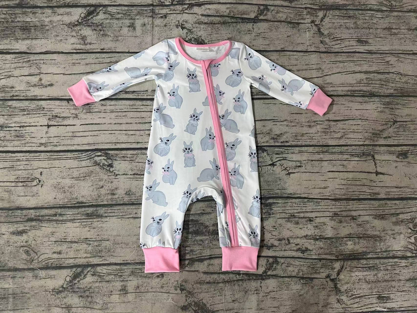 Baby Infant Girls Easter Rabbits Pink Zip Rompers