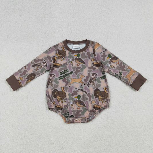 Baby Boys Brown Camo Turkey Ducks Hunting Rompers