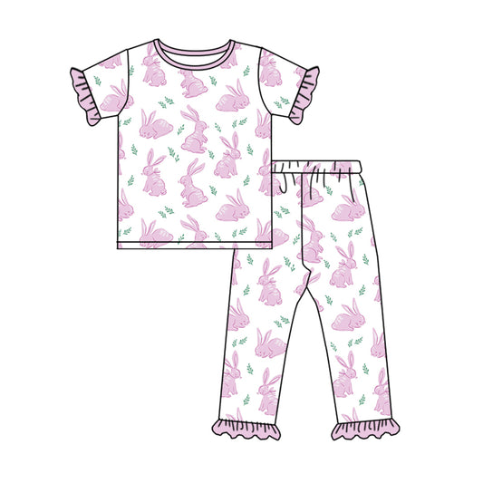 Baby Girls Easter Pink Rabbits Top Pants Pajamas Clothes Sets preorder(MOQ 5)