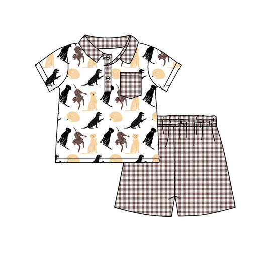 Preorder (moq 5)Baby Boys Dogs Hunting Pocket Shirt Top Shorts Clothes Sets