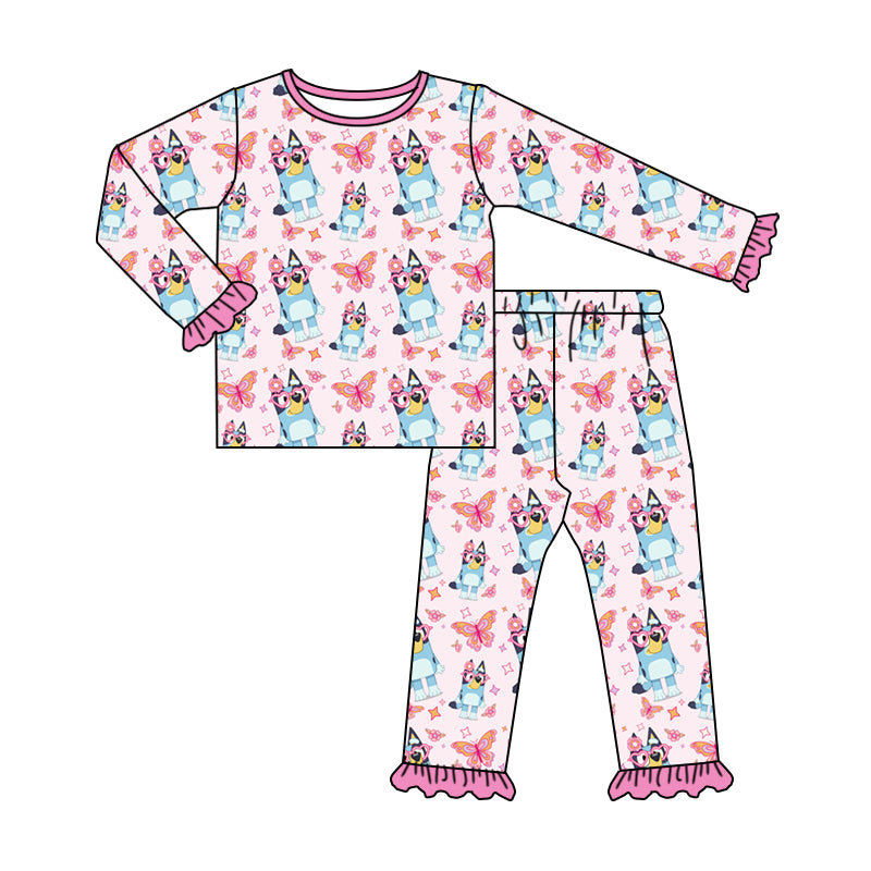 Baby Girls Dog Pink Shirt Top Pajamas Clothes Sets Preorder(moq 5)