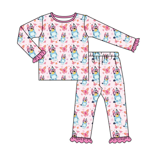 Baby Girls Dog Pink Shirt Top Pajamas Clothes Sets Preorder(moq 5)