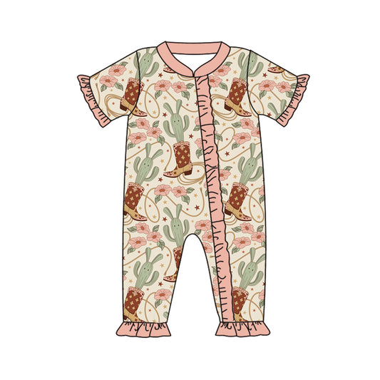 Baby Infant Girls Western Boots Cactus Zip Rompers preorder(moq 5)