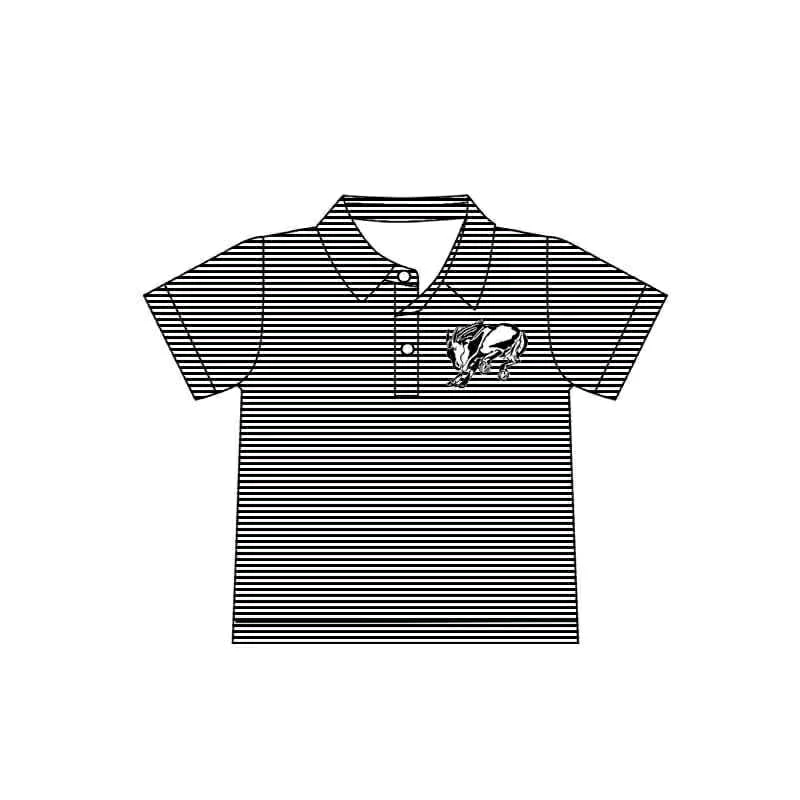 Preorder(moq 5) Baby Boys Black Stripes Horse Team Short Sleeve Tee Pullovers Shirts Tops