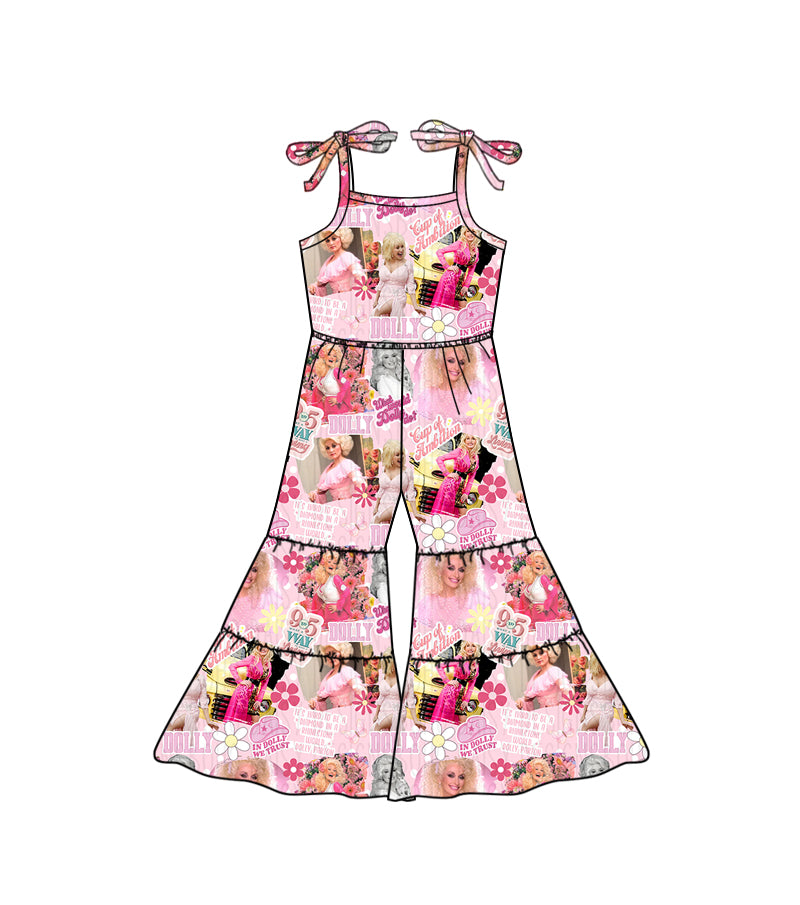 Baby Girls Pink Singer Flowers Straps Pants Jumpsuits Preorder(moq 5)