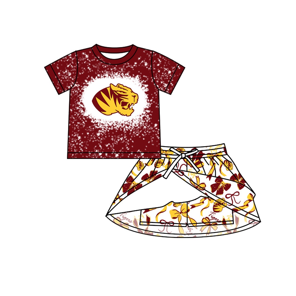 Preorder (moq 5)Baby Girls mascot Tigers Top Bows Skirt Skort Team Sets