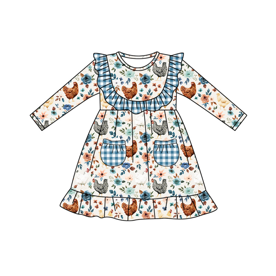 Baby Girls Chicken Bows Pockets Knee Length Dresses Preorder(moq 5)