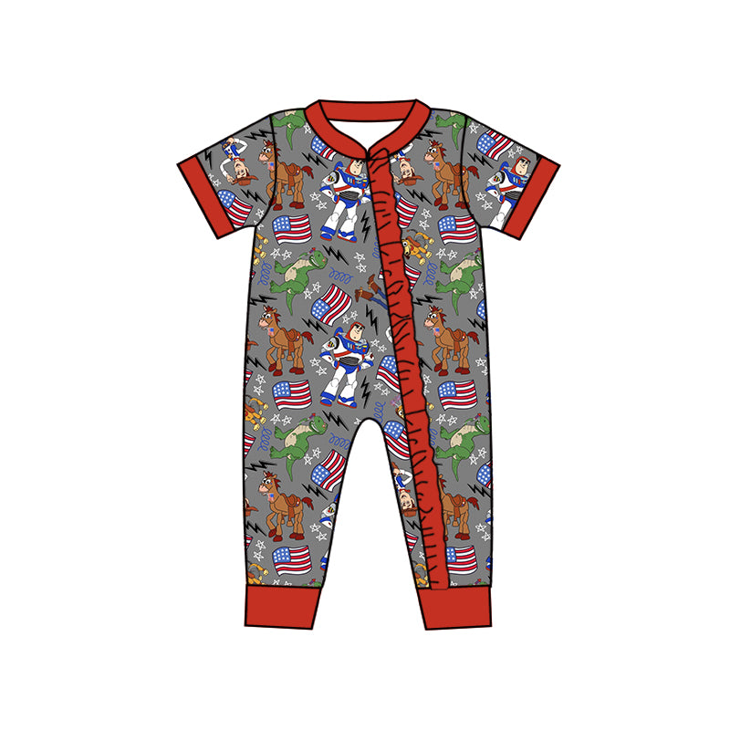 Baby Girls Toys 4th of July Zip Short Sleeve Rompers preorder(moq 5)