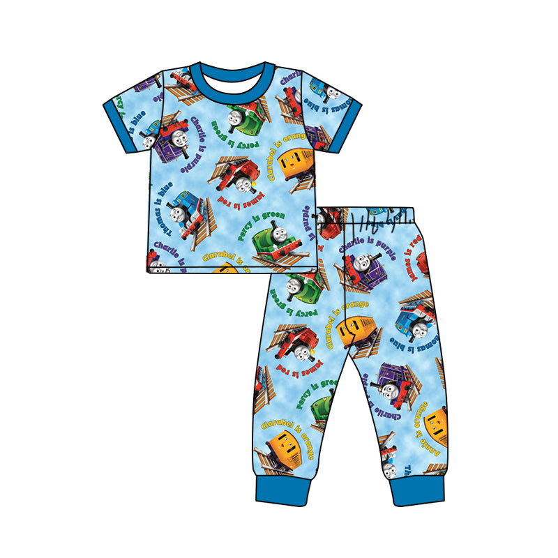 Baby Boys Blue Train Shirt Pants Pajamas Clothes Sets preorder(moq 5)