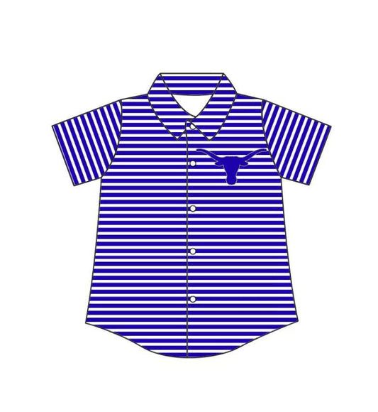Preorder (moq 5)Baby Boys Blue Stripe Texas Longhorns Team Button Shirt Top