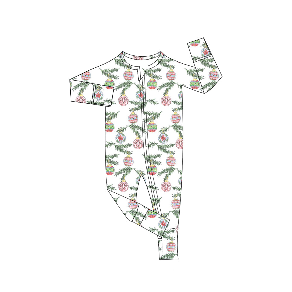 Baby Boys Christmas Ball Leaves Zip Long Sleeve Rompers Preorder(moq 5)