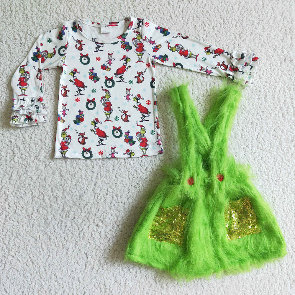 Sibling Baby Christmas Fur Design Susperder Outfits Clothes Sets