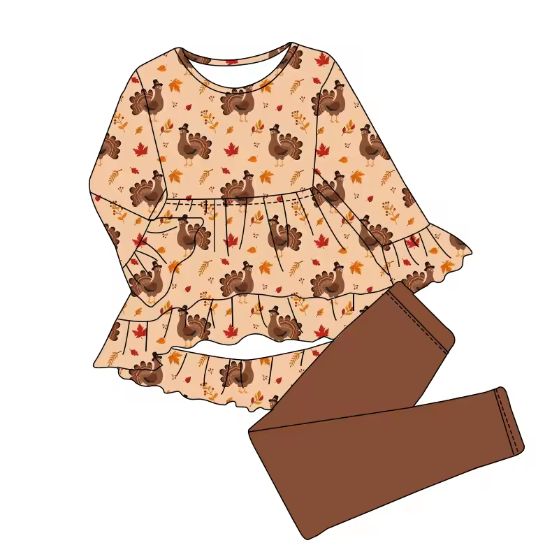 Baby Girls Thanksgiving Turkey Tunic Top Legging Clothes Sets Preorder(moq 5)