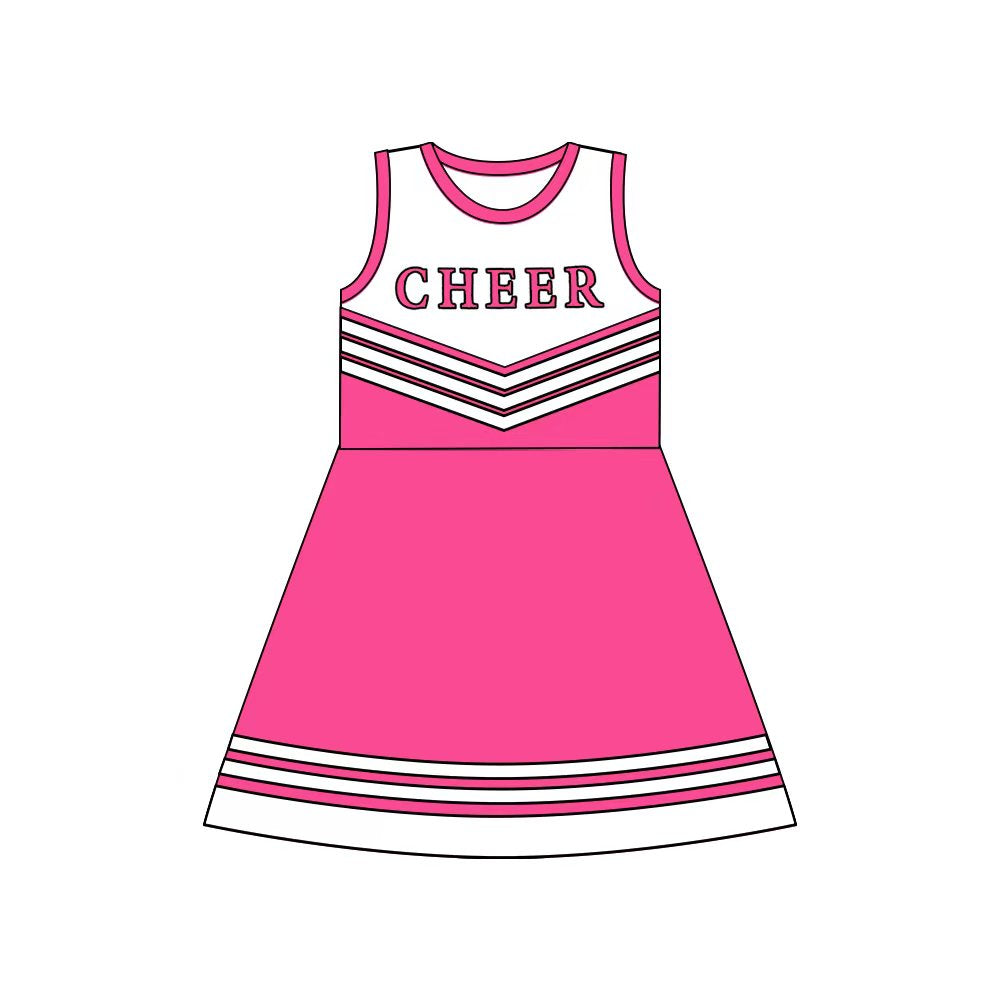 Preorder (moq 5)Baby Girls Hotpink Cheer Team Knee Length Dresses
