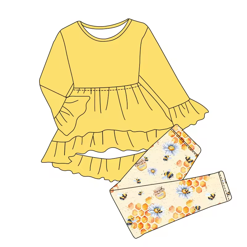 Baby Girls Yellow Tunic Top Honey Bee Legging Clothes Sets Preorder(moq 5)