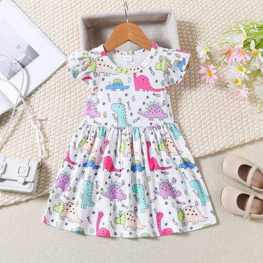 Baby Girls Colorful Dinosaurs Knee Length Dresses Preorder(moq 5)