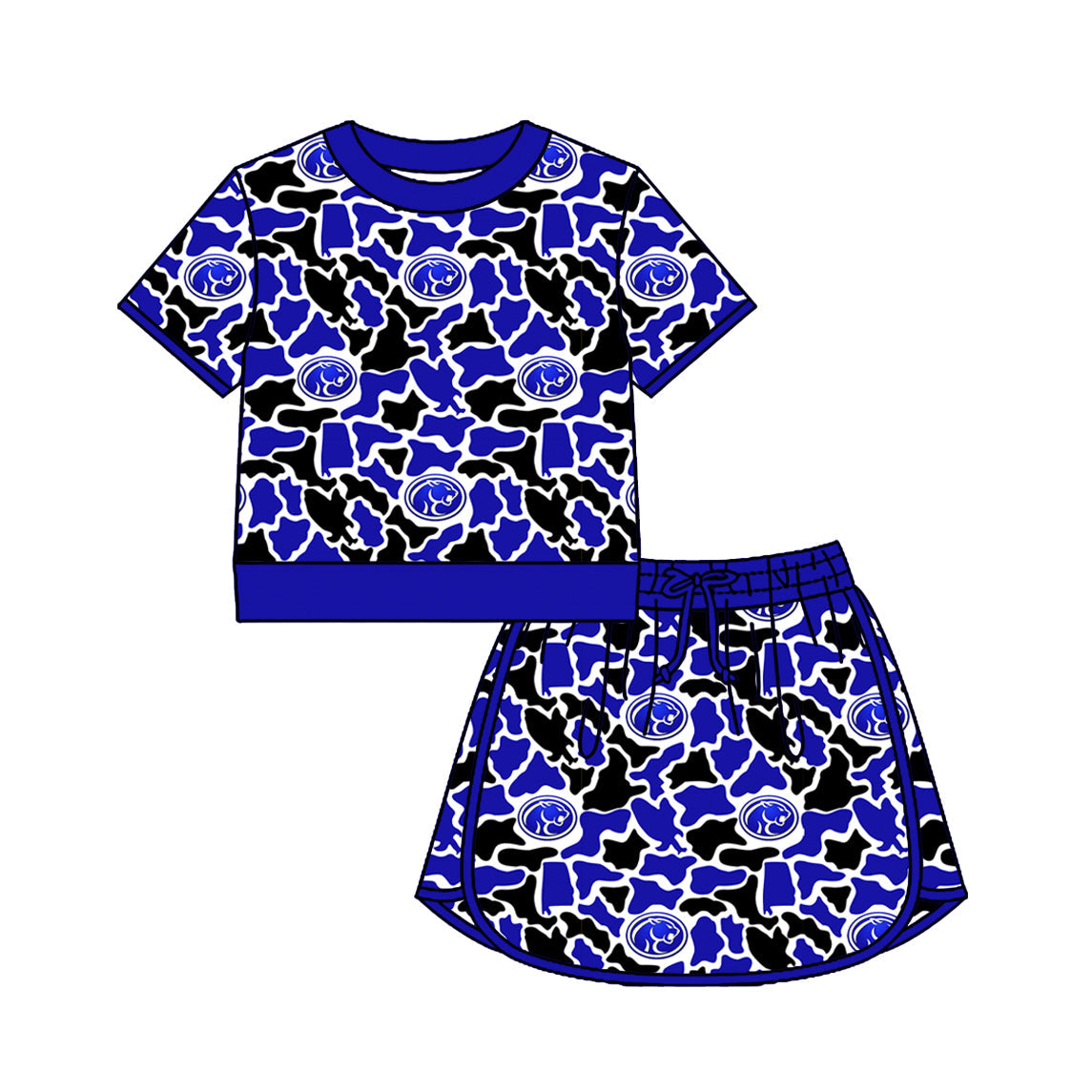 Preorder (moq 5)Baby Girls Colorful Camo Shirt Top Skirt Short Team Clothes Set