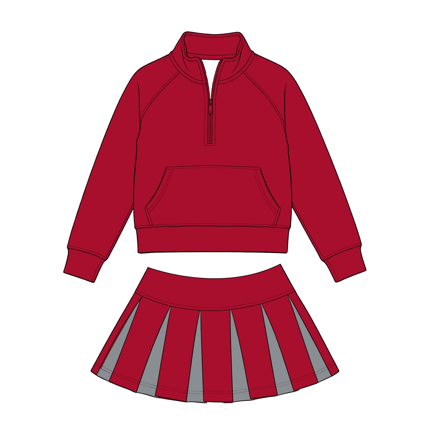 Preorder (moq 5)Baby Girls Zip Pocket Pullovers Red Grey Skirt Short Clothes Set