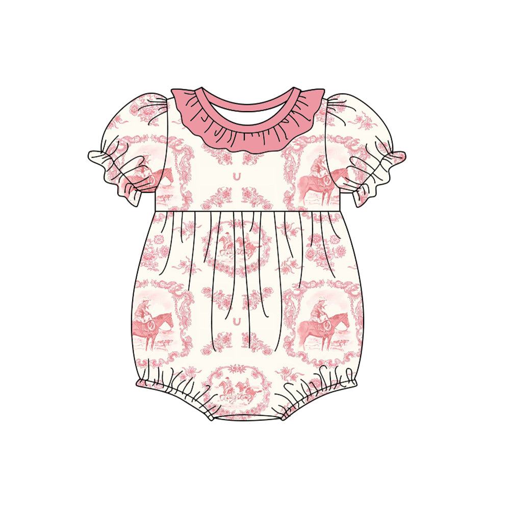 Preorder(moq 5)Baby Infant Girls Western Rodeo Short Sleeve Rompers