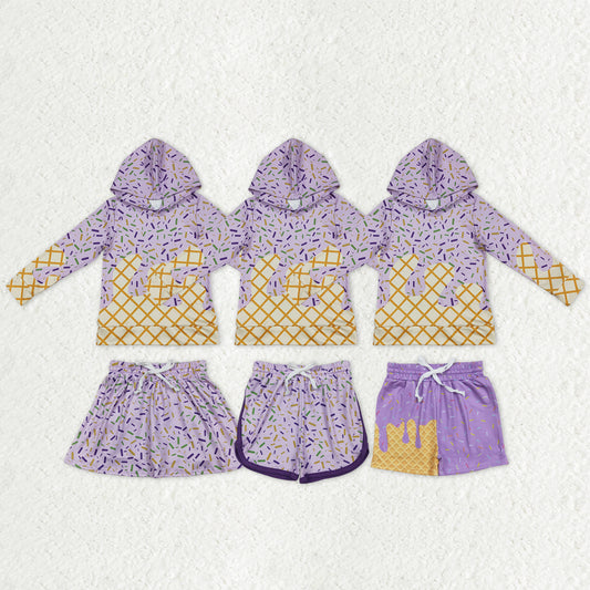 Sibling Baby Kids Lavender Sprinkles Drip Hoodies Skirt Shorts Team Clothes Sets